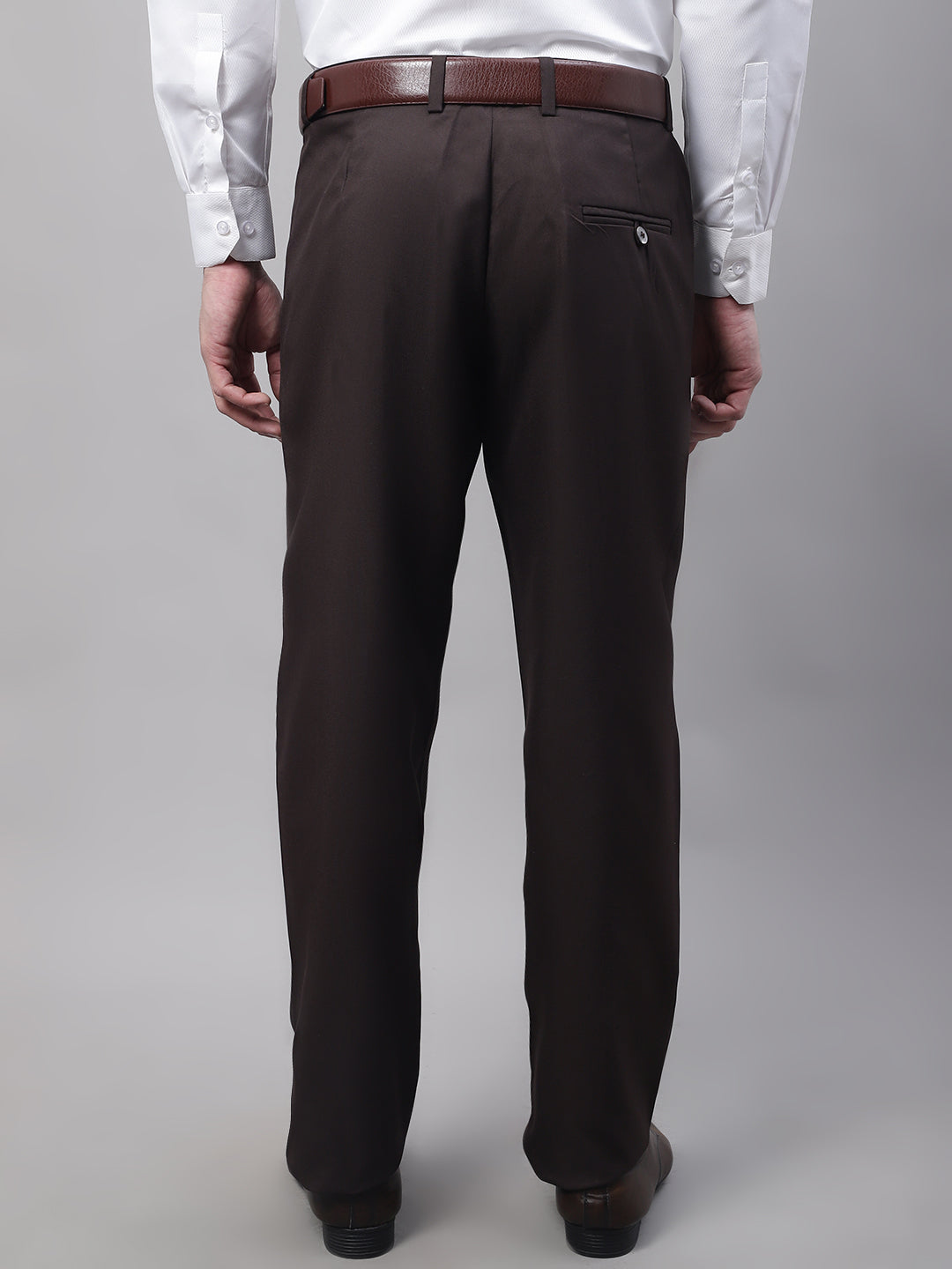 Jainish Men's Coffee Tapered Fit Formal Trousers | Swadesiicart
