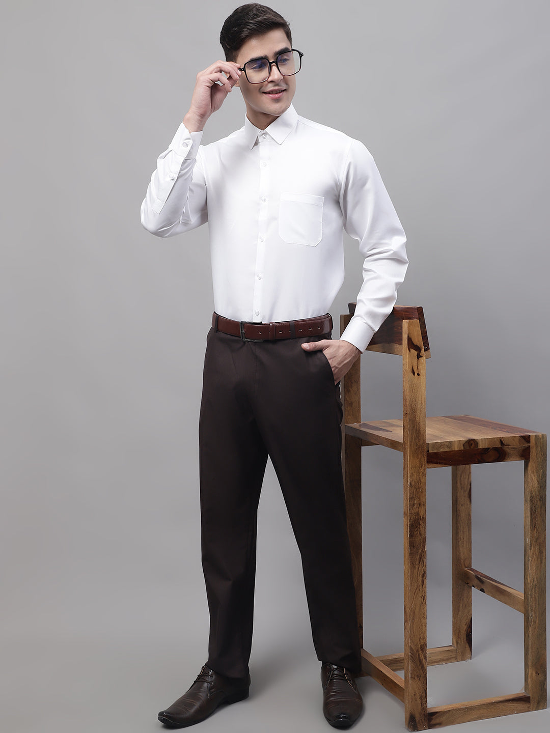 Jainish Men's Coffee Tapered Fit Formal Trousers | Swadesiicart