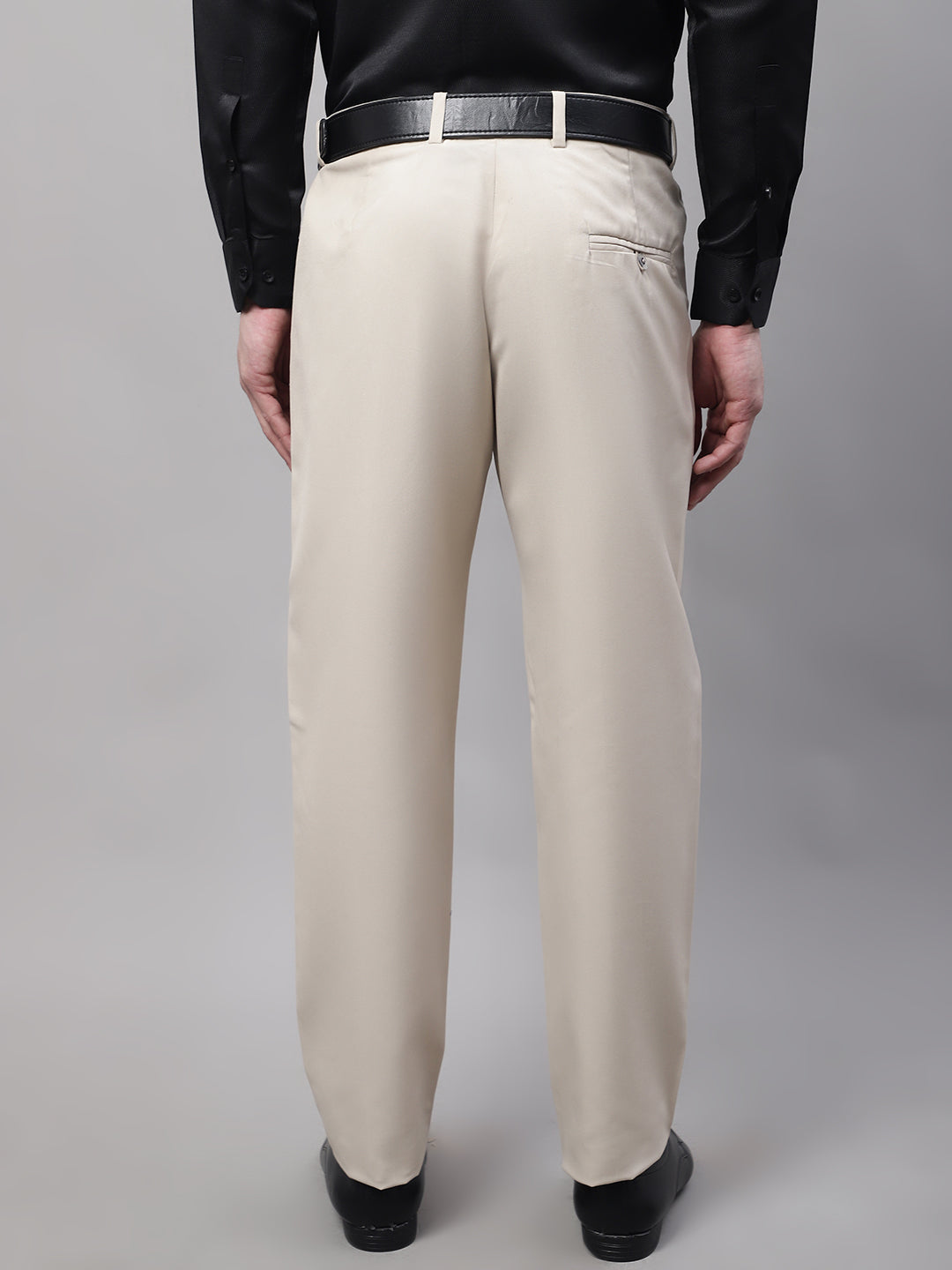 Jainish Men's Cream Tapered Fit Formal Trousers | Swadesiicart