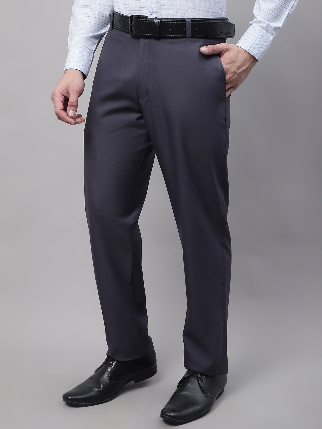 Jainish Men's Grey Tapered Fit Formal Trousers | Swadesiicart