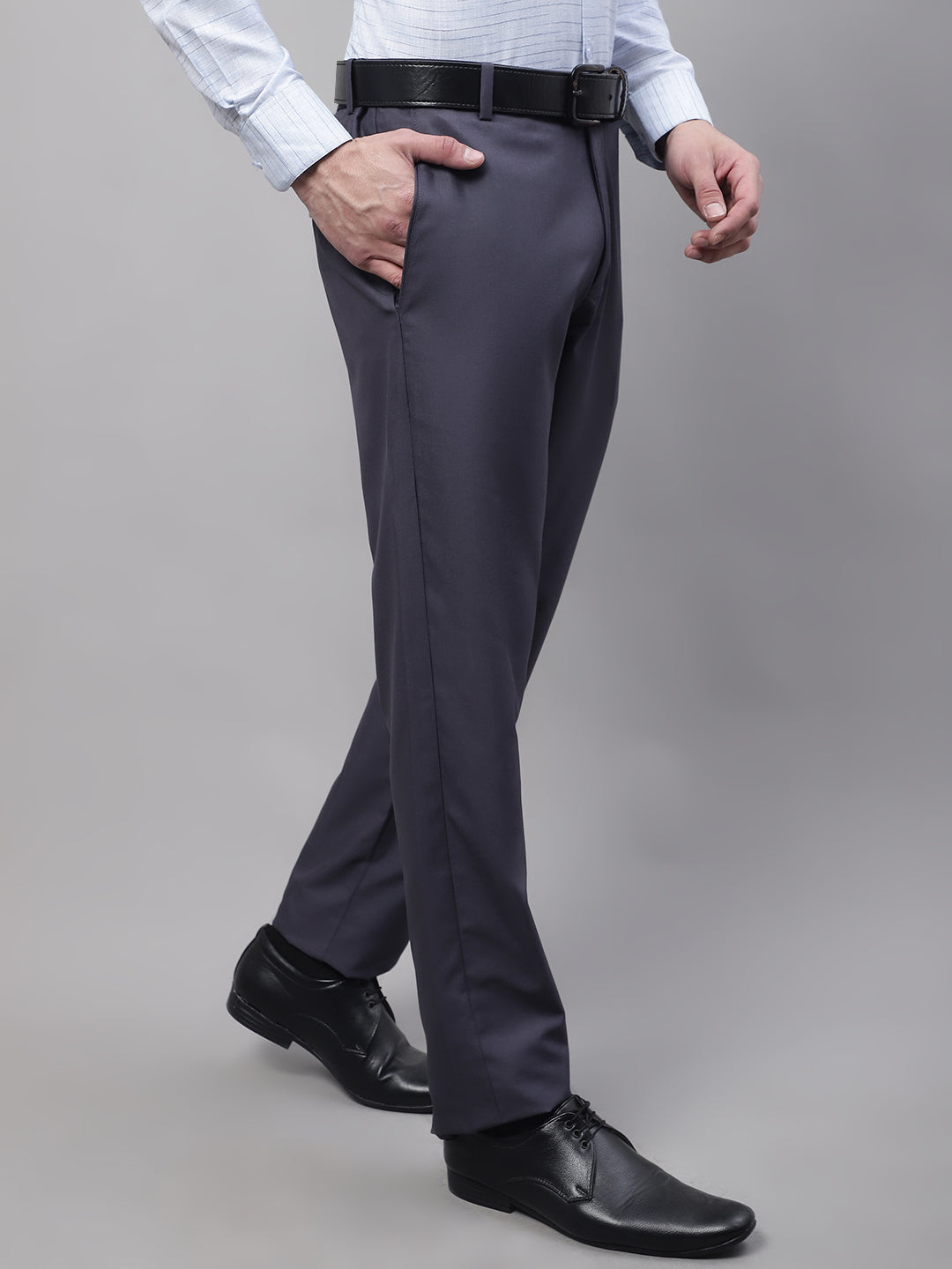 Jainish Men's Grey Tapered Fit Formal Trousers | Swadesiicart
