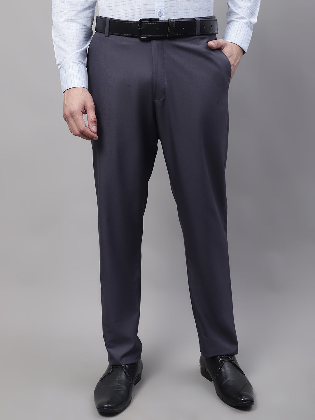Jainish Men's Grey Tapered Fit Formal Trousers | Swadesiicart