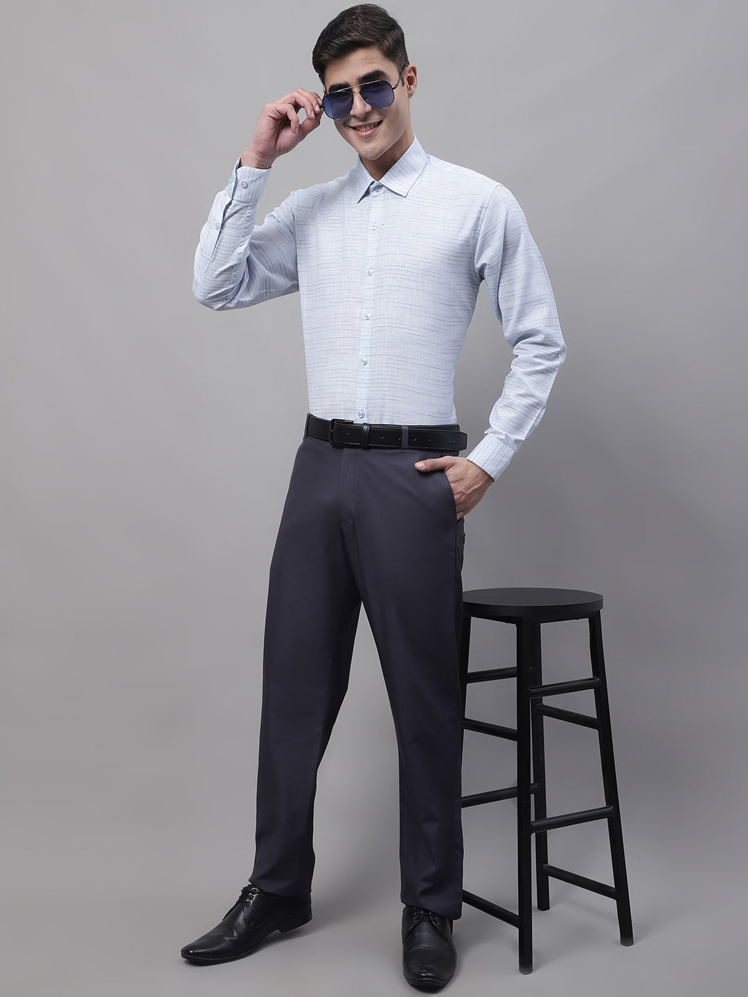 Jainish Men's Grey Tapered Fit Formal Trousers | Swadesiicart
