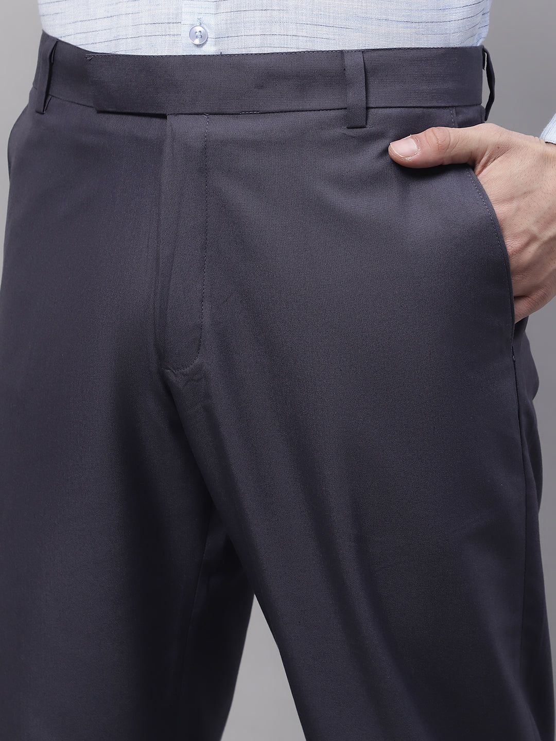Jainish Men's Grey Tapered Fit Formal Trousers | Swadesiicart