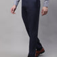Jainish Men's Navy Tapered Fit Formal Trousers | Swadesiicart