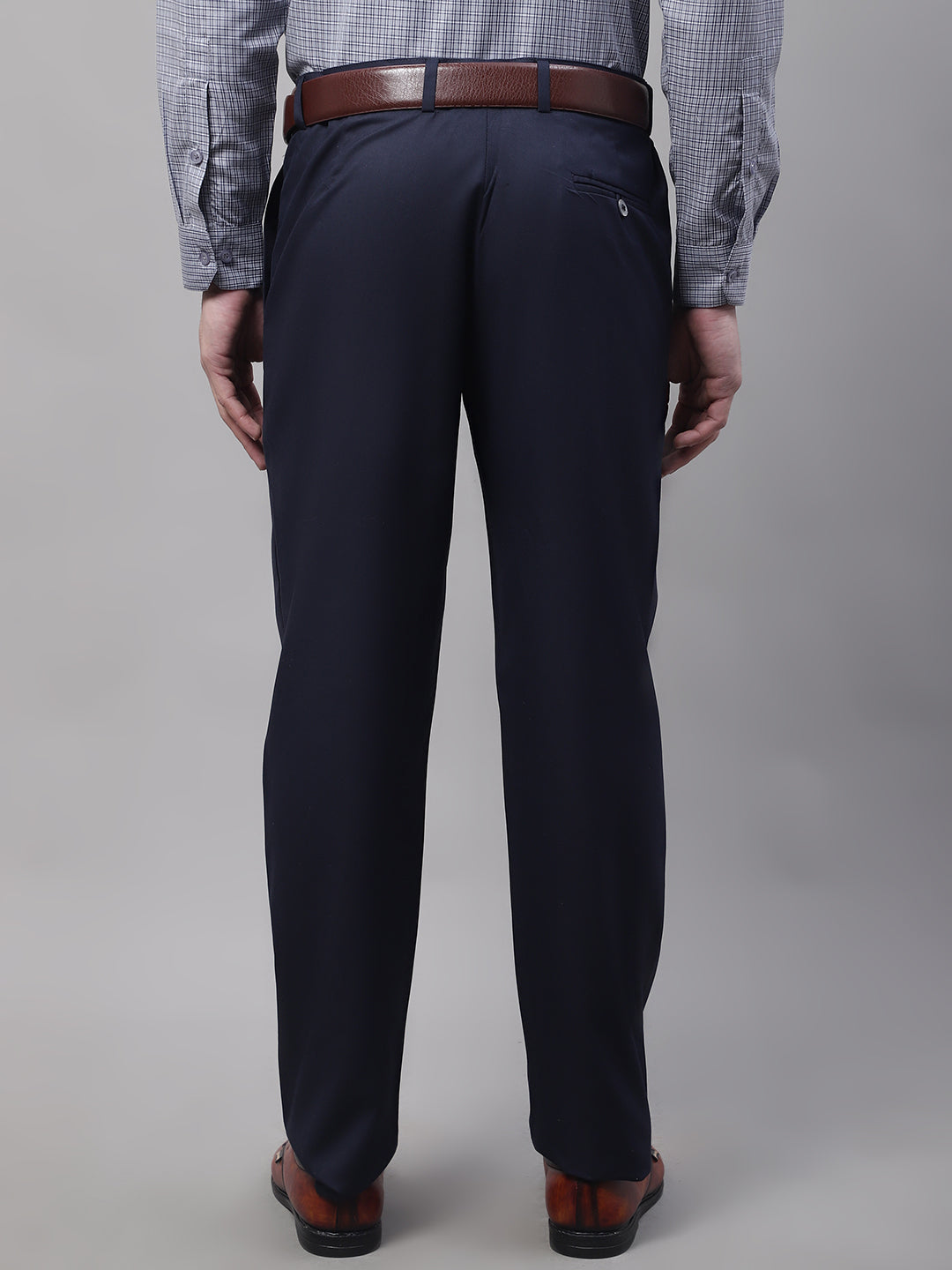Jainish Men's Navy Tapered Fit Formal Trousers | Swadesiicart