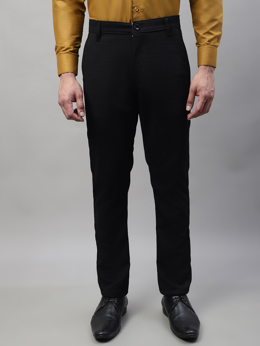 Jainish Men's Black Tapered Fit Formal Trousers | Swadesiicart