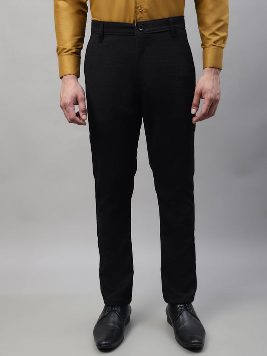 Jainish Men's Black Tapered Fit Formal Trousers | Swadesiicart