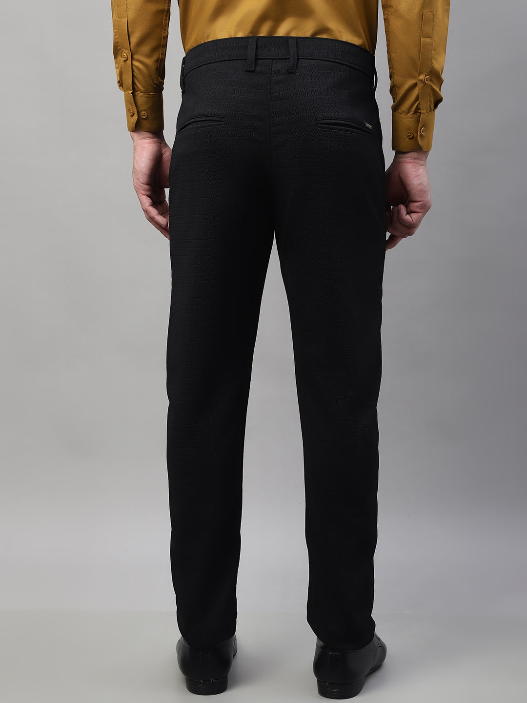 Jainish Men's Black Tapered Fit Formal Trousers | Swadesiicart