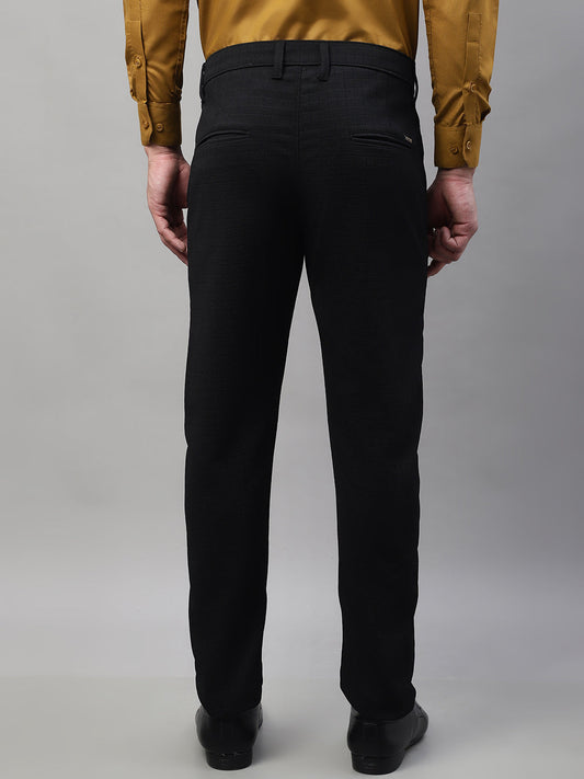Jainish Men's Black Tapered Fit Formal Trousers | Swadesiicart