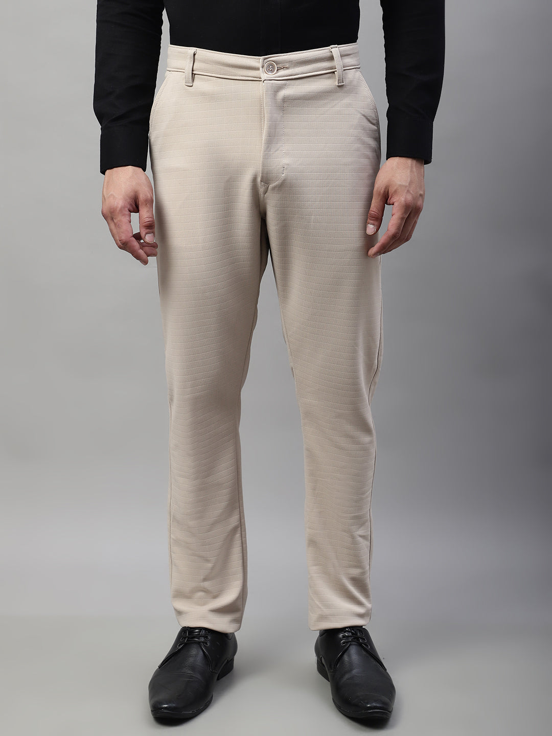 Jainish Men's Cream Tapered Fit Formal Trousers | Swadesiicart
