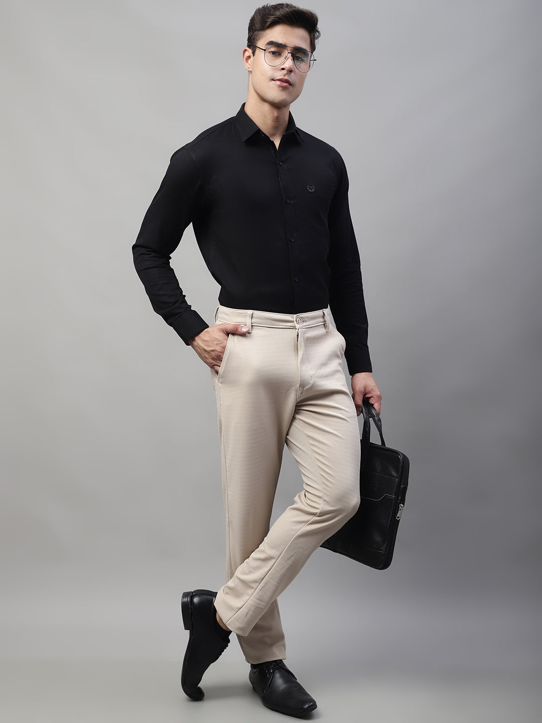Jainish Men's Cream Tapered Fit Formal Trousers | Swadesiicart