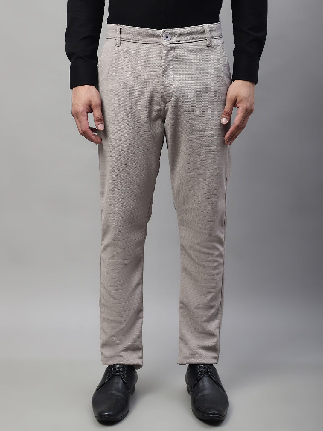 Jainish Men's Light Grey Tapered Fit Formal Trousers | Swadesiicart