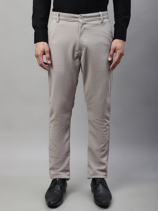 Jainish Men's Light Grey Tapered Fit Formal Trousers | Swadesiicart