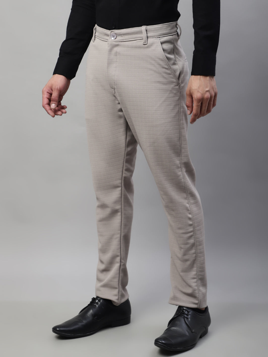 Jainish Men's Light Grey Tapered Fit Formal Trousers | Swadesiicart