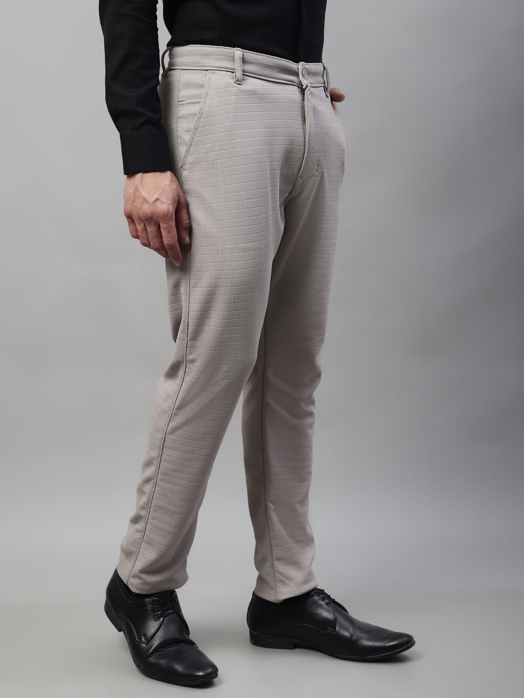 Jainish Men's Light Grey Tapered Fit Formal Trousers | Swadesiicart