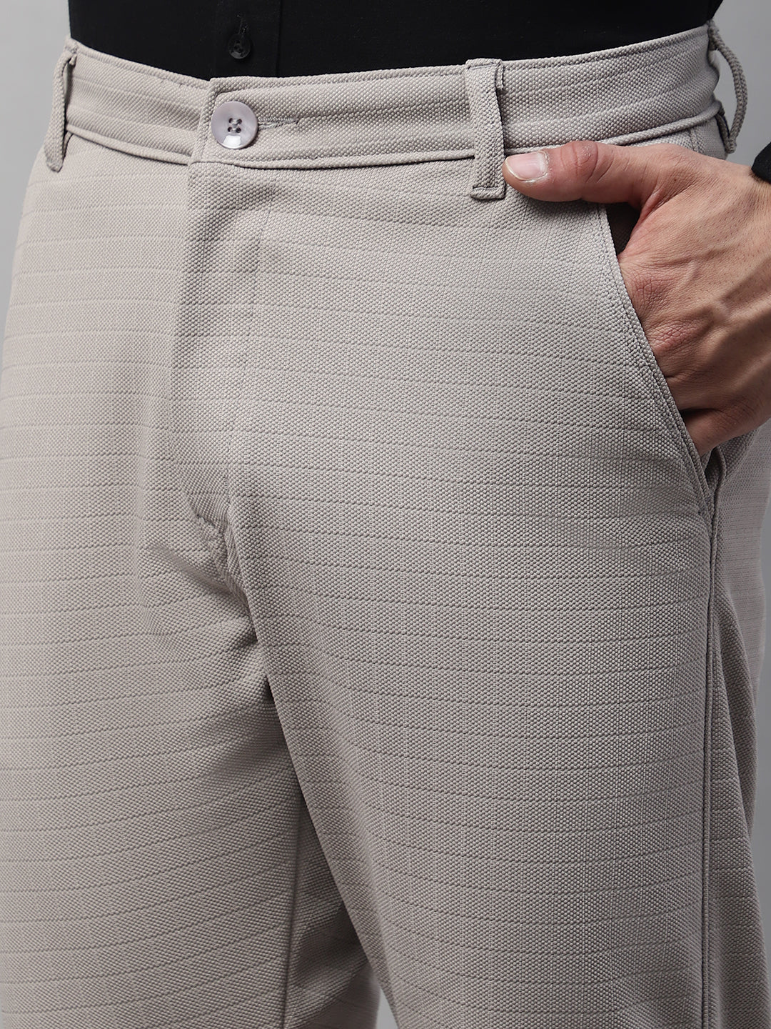 Jainish Men's Light Grey Tapered Fit Formal Trousers | Swadesiicart