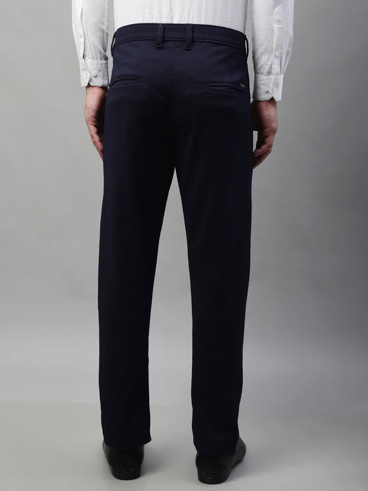 Jainish Men's Navy Blue Tapered Fit Formal Trousers | Swadesiicart