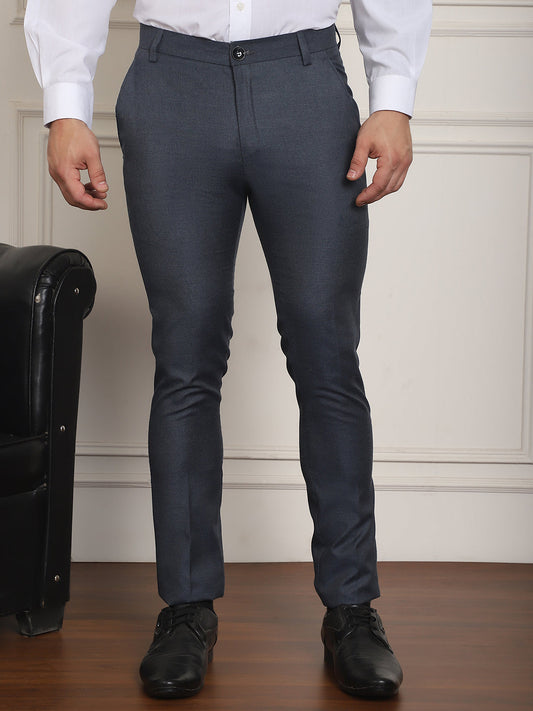 Indian Needle Men's Tapered Fit Solid Trousers - Charcoal | Swadesiicart