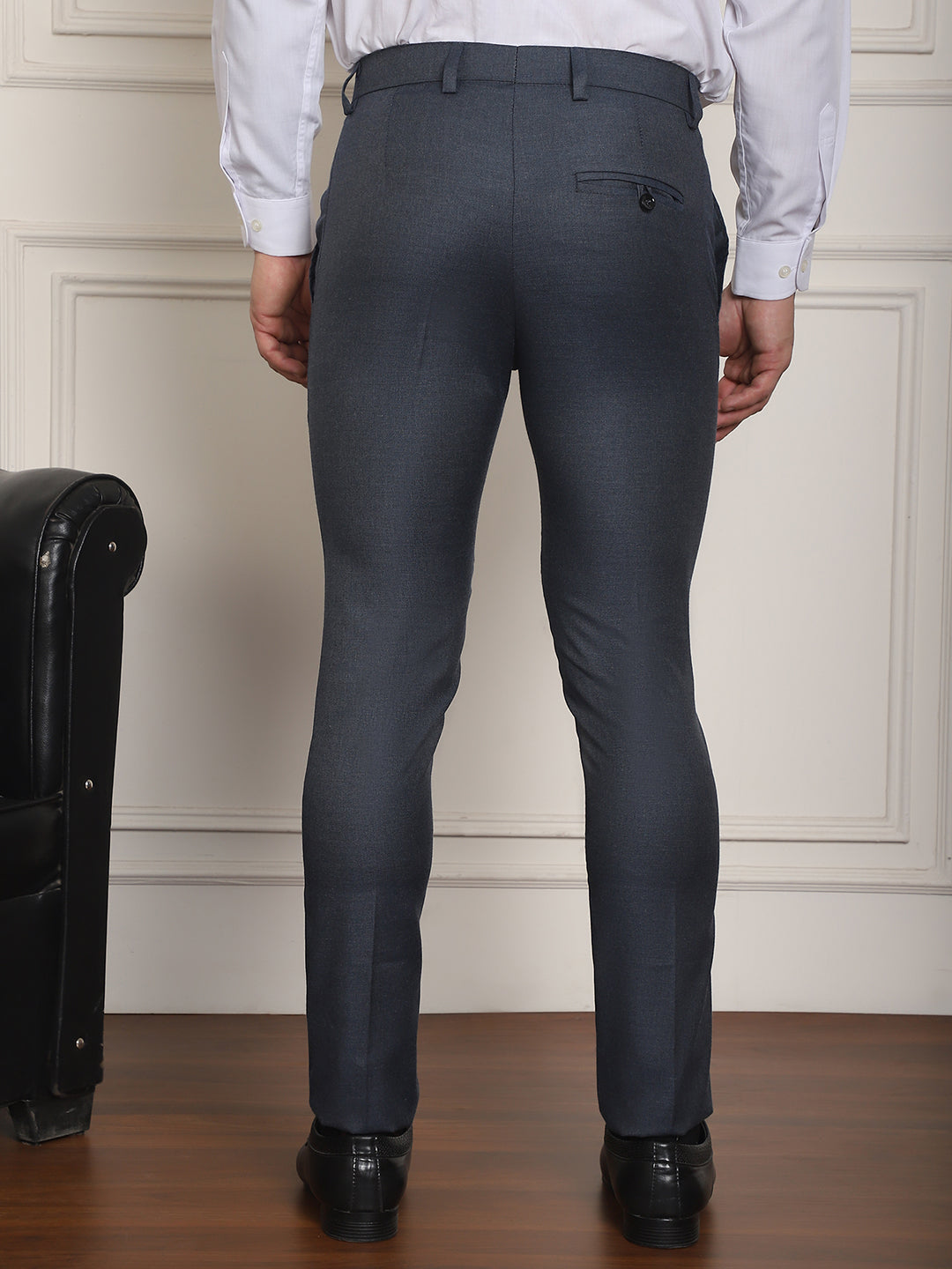 Indian Needle Men's Tapered Fit Solid Trousers - Charcoal | Swadesiicart