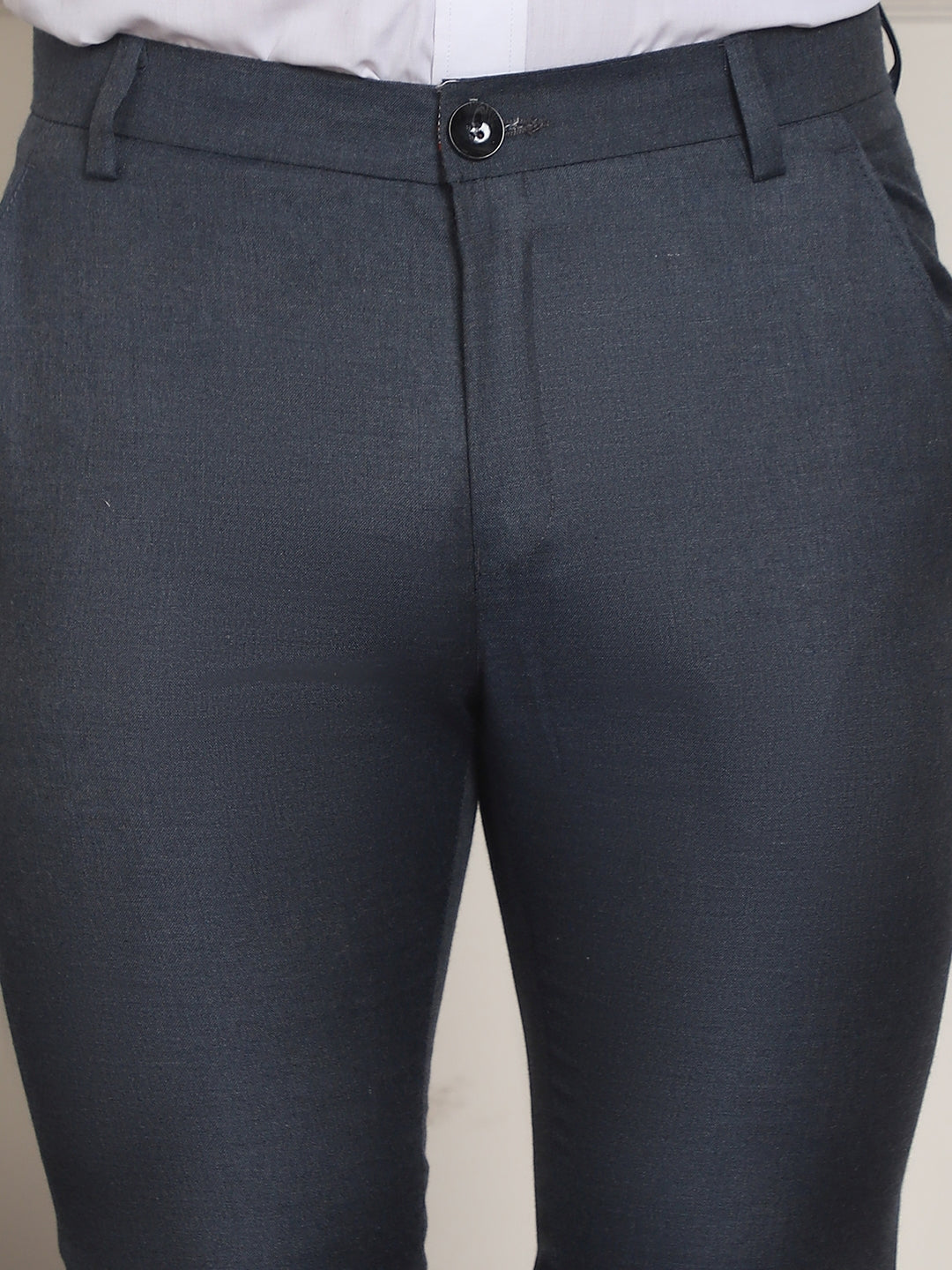 Indian Needle Men's Tapered Fit Solid Trousers - Charcoal | Swadesiicart