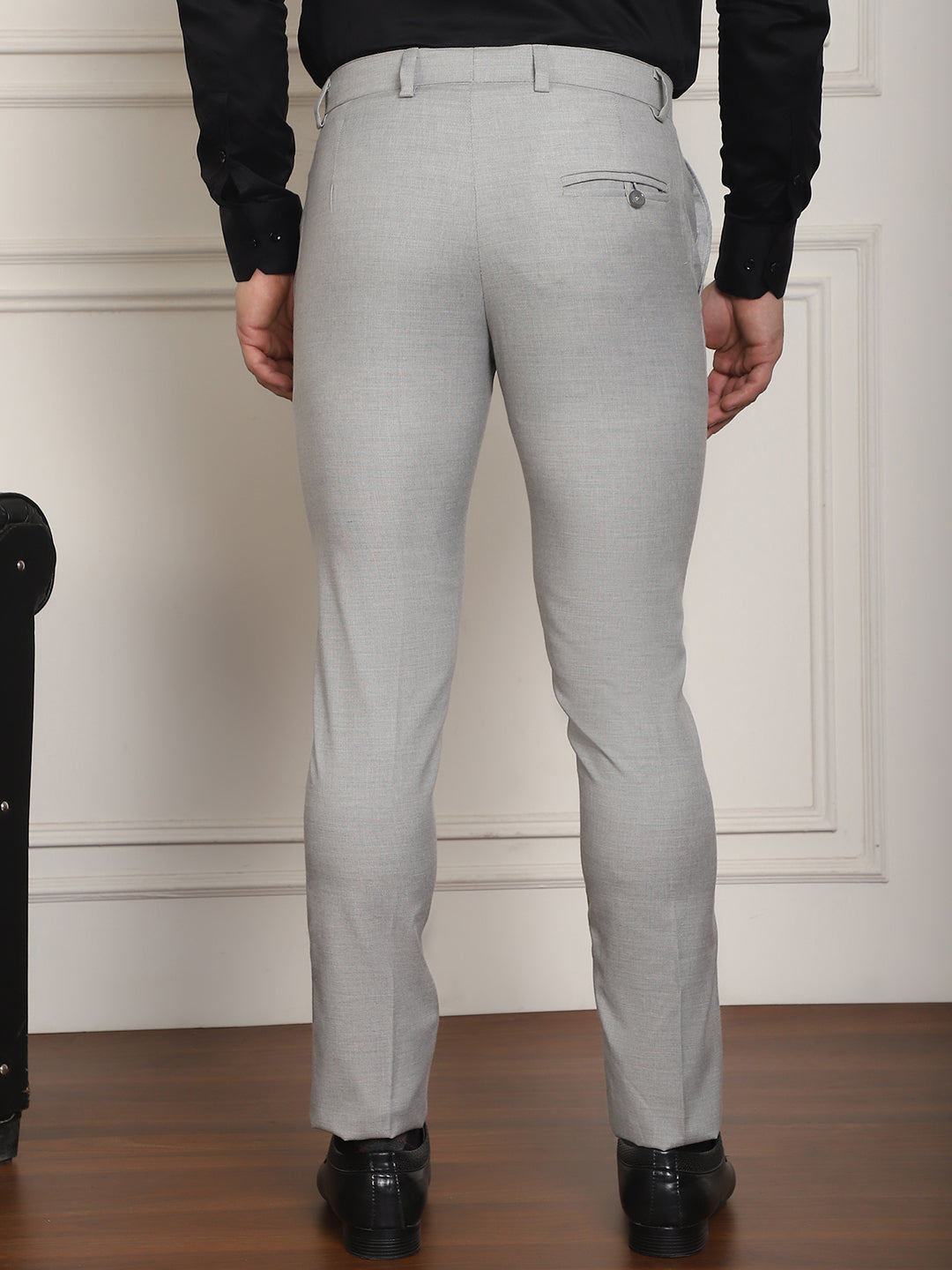 Indian Needle Men's Tapered Fit Solid Trousers - Light-Grey | Swadesiicart