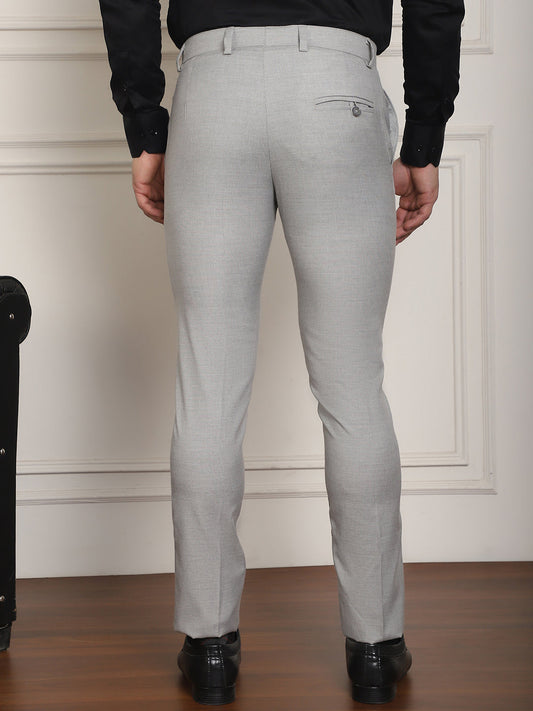 Indian Needle Men's Tapered Fit Solid Trousers - Light-Grey | Swadesiicart