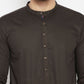 Even Apparels Brown Pure Cotton short Men's Kurta With Band Collar | Swadesiicart
