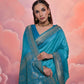 Vishnu Weaves Women's Firozi Soft Silk Zari Woven Saree with Blouse - Swadesiicart