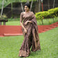 DEIANA'S Beautiful Designer Golden zari Soft Lichi Silk Saree - Brown - Swadesiicart