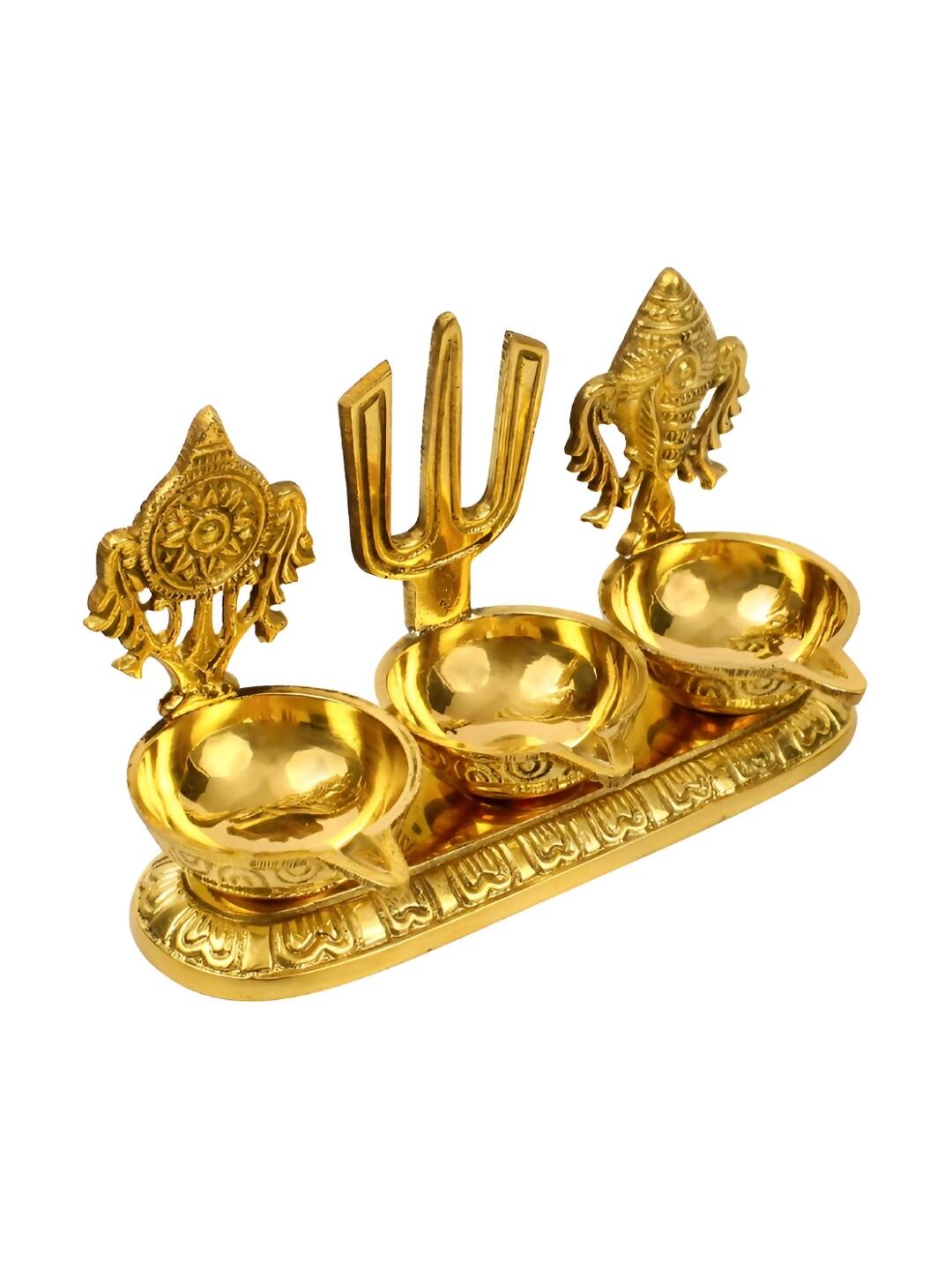 Spillbox Gold-Toned Brass Namah 3 Kuber Diya Pooja Essential | Swadesiicart