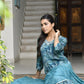 Vaasva Women's Teal Crepe Embroidered Suit Set | Swadesiicart
