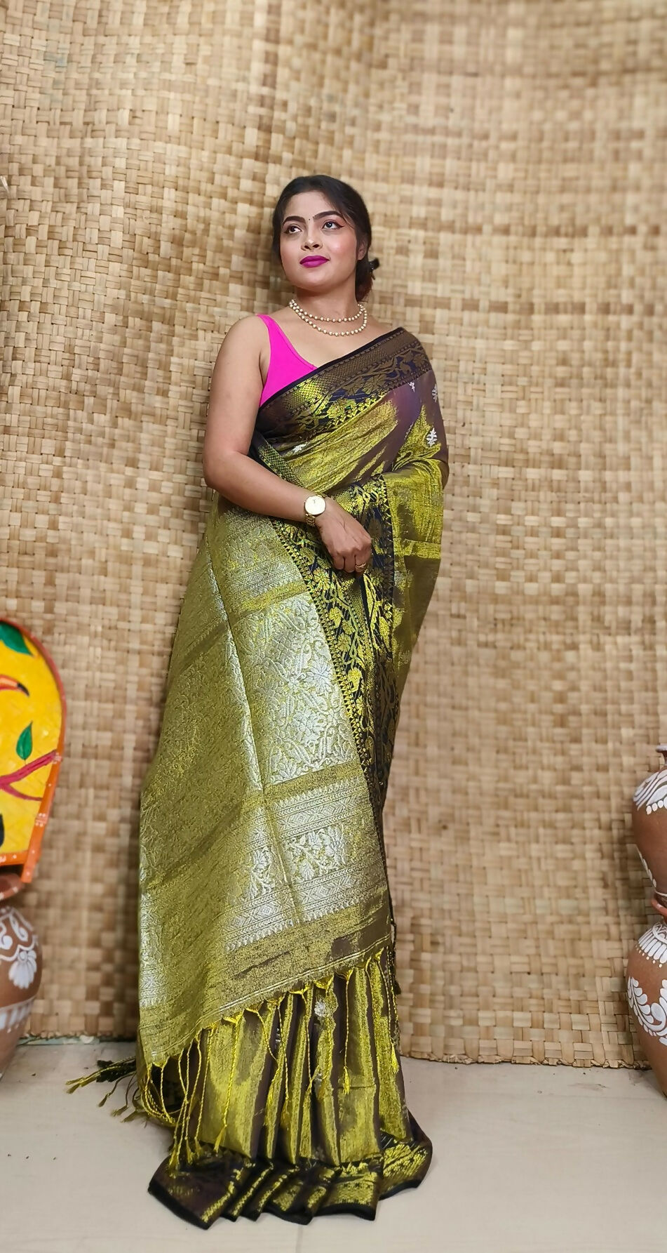 Exclusive Collection Pista Beautiful Tissue Benarasi Saree - Swadesiicart