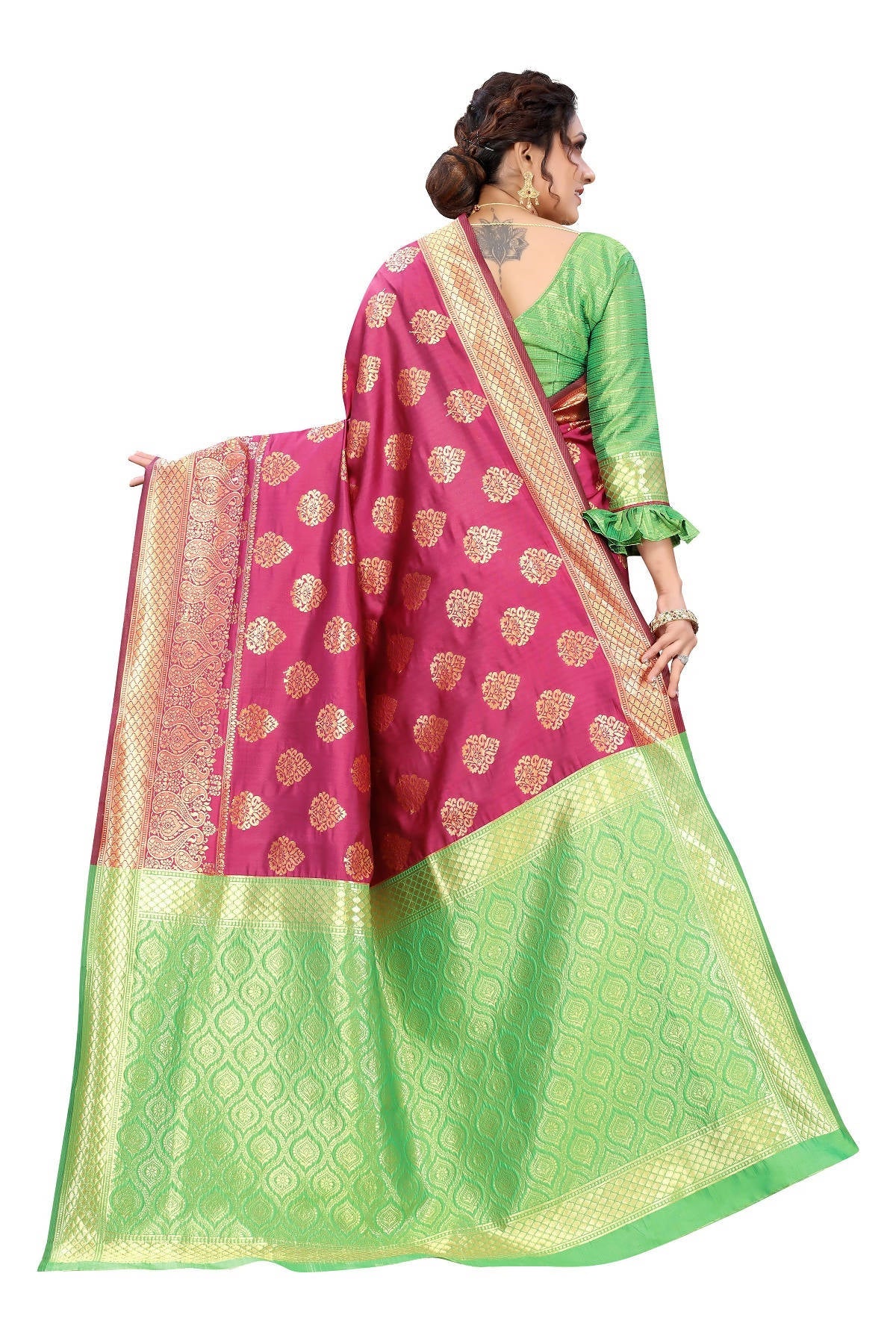 Vamika Ethnic Fire Pink Weaving Banarasi Jacquard Saree | Swadesiicart