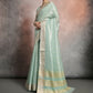 Vishnu Weaves Women's Sea-Green Tissue Linen Zari Woven Saree with Blouse - Swadesiicart