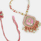 NVR Women & Men Set of 2 Pink Lotus Shape Kundan Stone-Studded & Beaded Bhaiya Bhabhi Rakhi With Roli Chawal | Swadesiicart