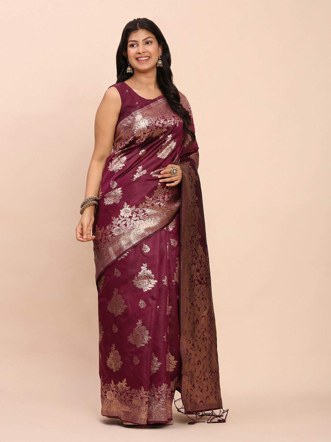 Astita Banarasi Silk Purple Saree | Swadesiicart