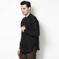 Even Apparels Black Linen Linen Men's Kurta With Band Collar | Swadesiicart