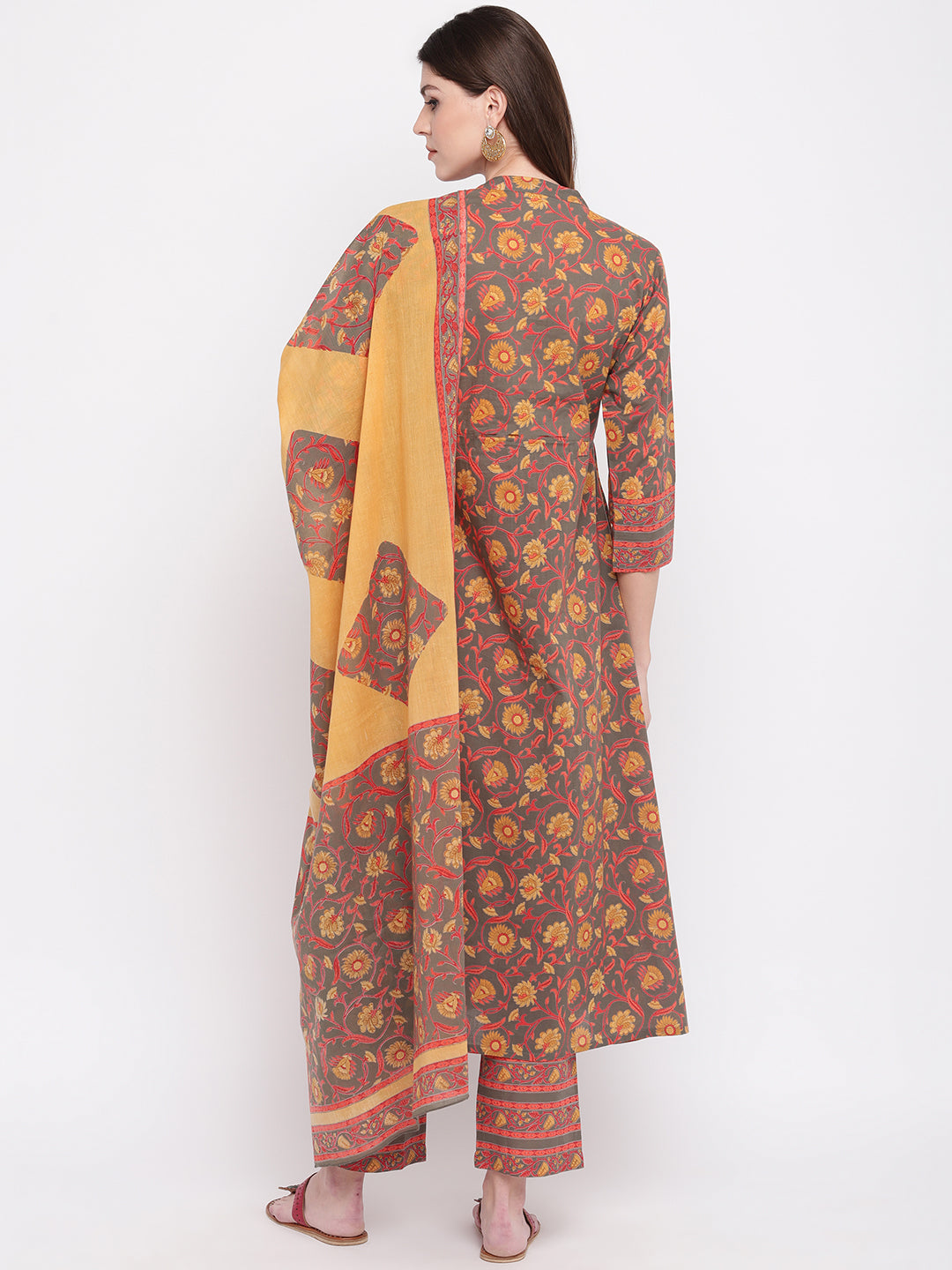 NOZ2TOZ Women Yellow, Grey Kurta With Palazzo & Dupatta (3pcs Set) - Swadesiicart