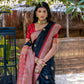 Vishnu Weaves Women's Black Tussar Silk Zari Woven Saree with Blouse - Swadesiicart