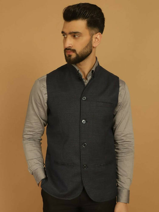 Even Apparels Nehru Jacket With Welt Pockets - Blue | Swadesiicart