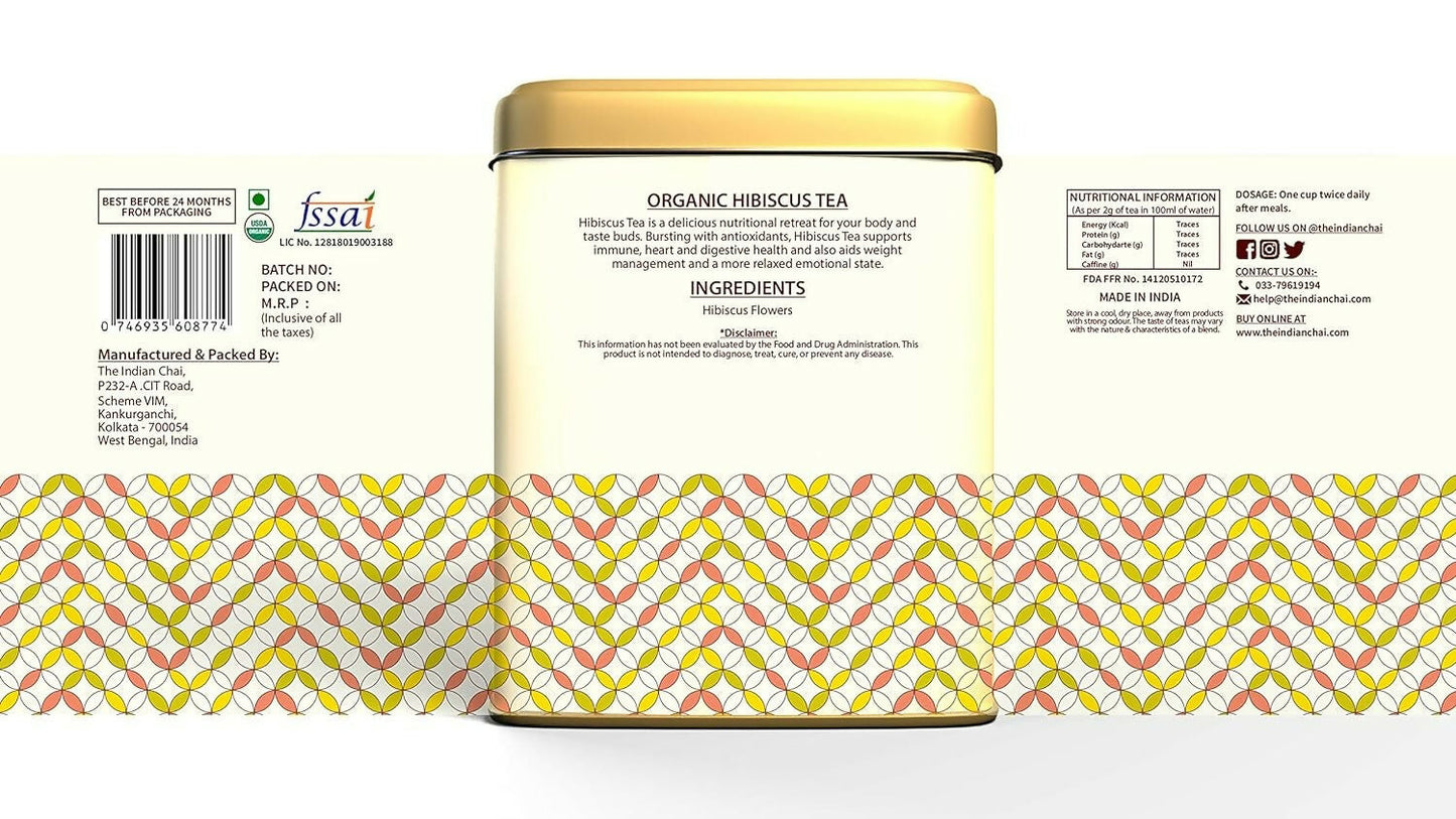 The Indian Chai - Organic Hibiscus Tea 30 Pyramid Tea Bags | Swadesiicart