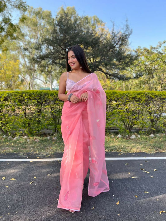 Vamsee Samriddhi Pink Organza Saree - Swadesiicart