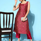 Ahalyaa Women's Wine Poly Silk Gold Paste Printed Kurta Pant Set | Swadesiicart