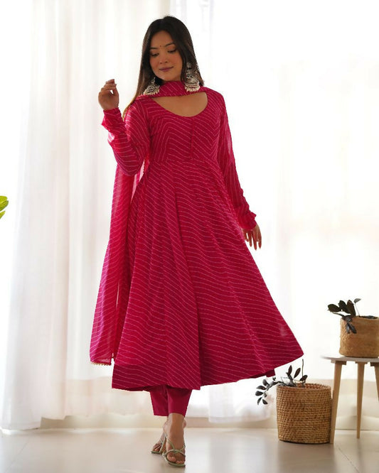 Joban Fashion Rani Pink Kurta Set Georgette Sequence Embroidery Work - Swadesiicart