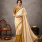 Off-White And Mustard Yellow Tusser Silk Zari And Sequins Embroidery Saree - Norita Arinya | Swadesiicart