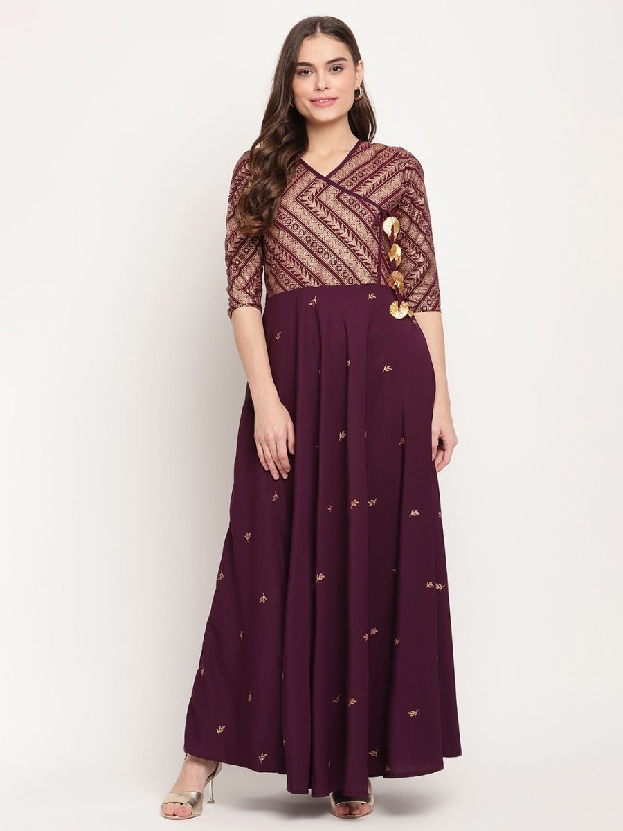 Ahalyaa Women Crepe Wine Colour Glitter Print Kurta | Swadesiicart