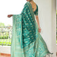 Vishnu Weaves Women's Rama Handloom Raw Silk Thread Weaving Saree with Blouse - Swadesiicart