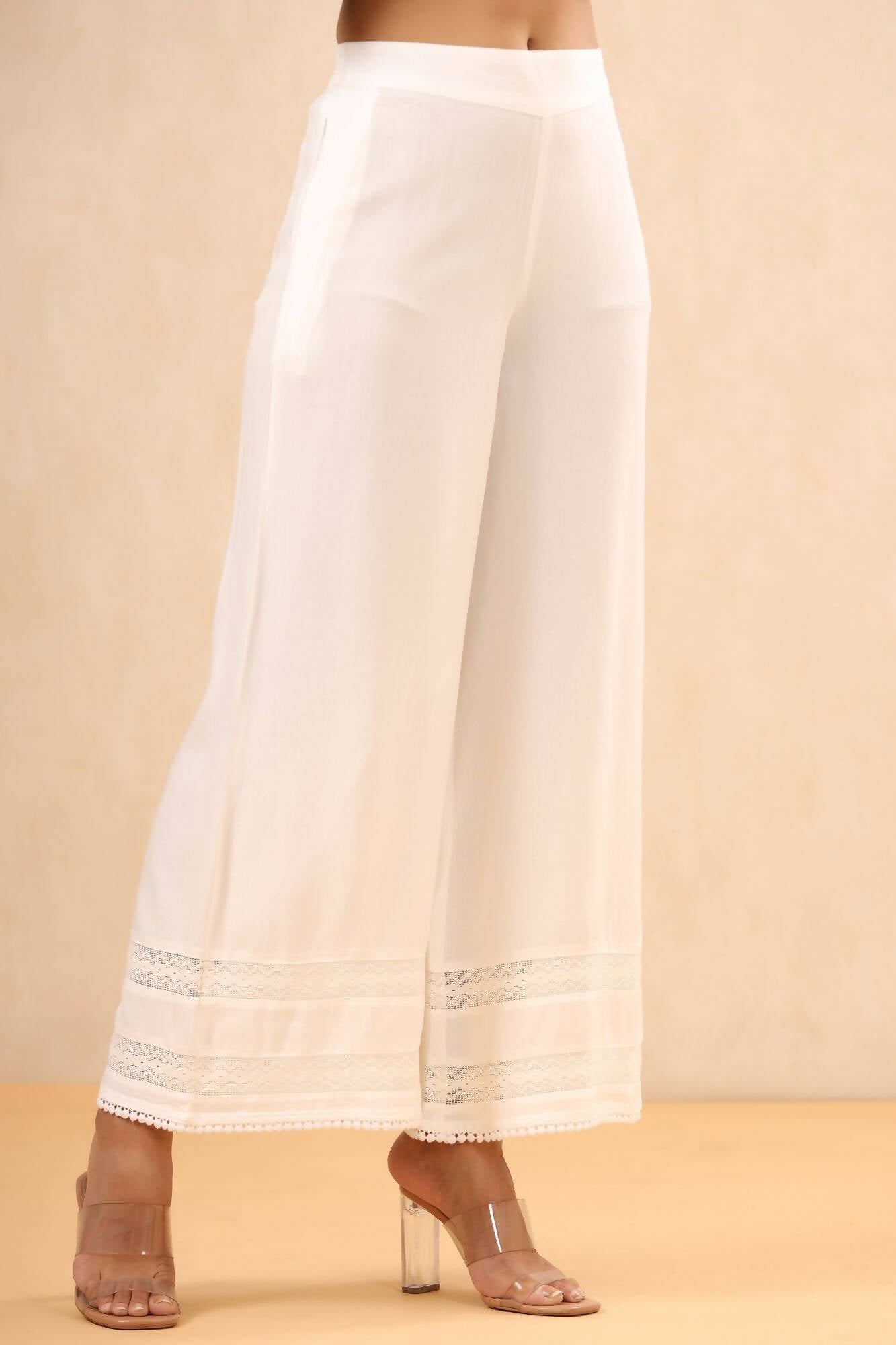Juniper Women White Rayon Solid Straight Palazzo | Swadesiicart