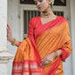 Vishnu Weaves Women's Yellow Raw Silk Saree with Blouse - Swadesiicart